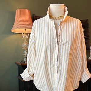 Women's Striped Beige and White button Shirt